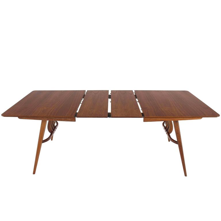 Mid-Century Modern Walnut Sculptured Base Dining Table For Sale