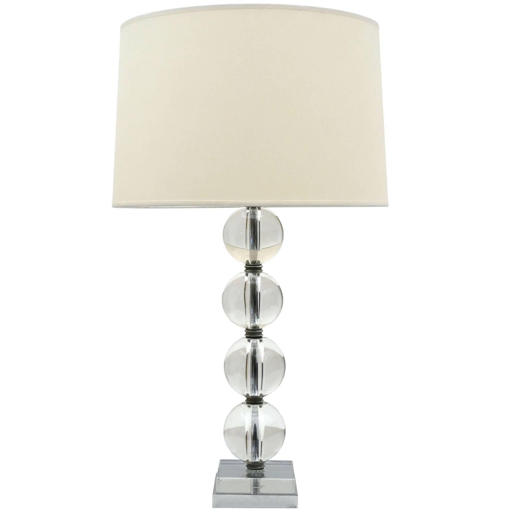 1970s Glass Ball Table Lamp on Chrome Base, France For Sale