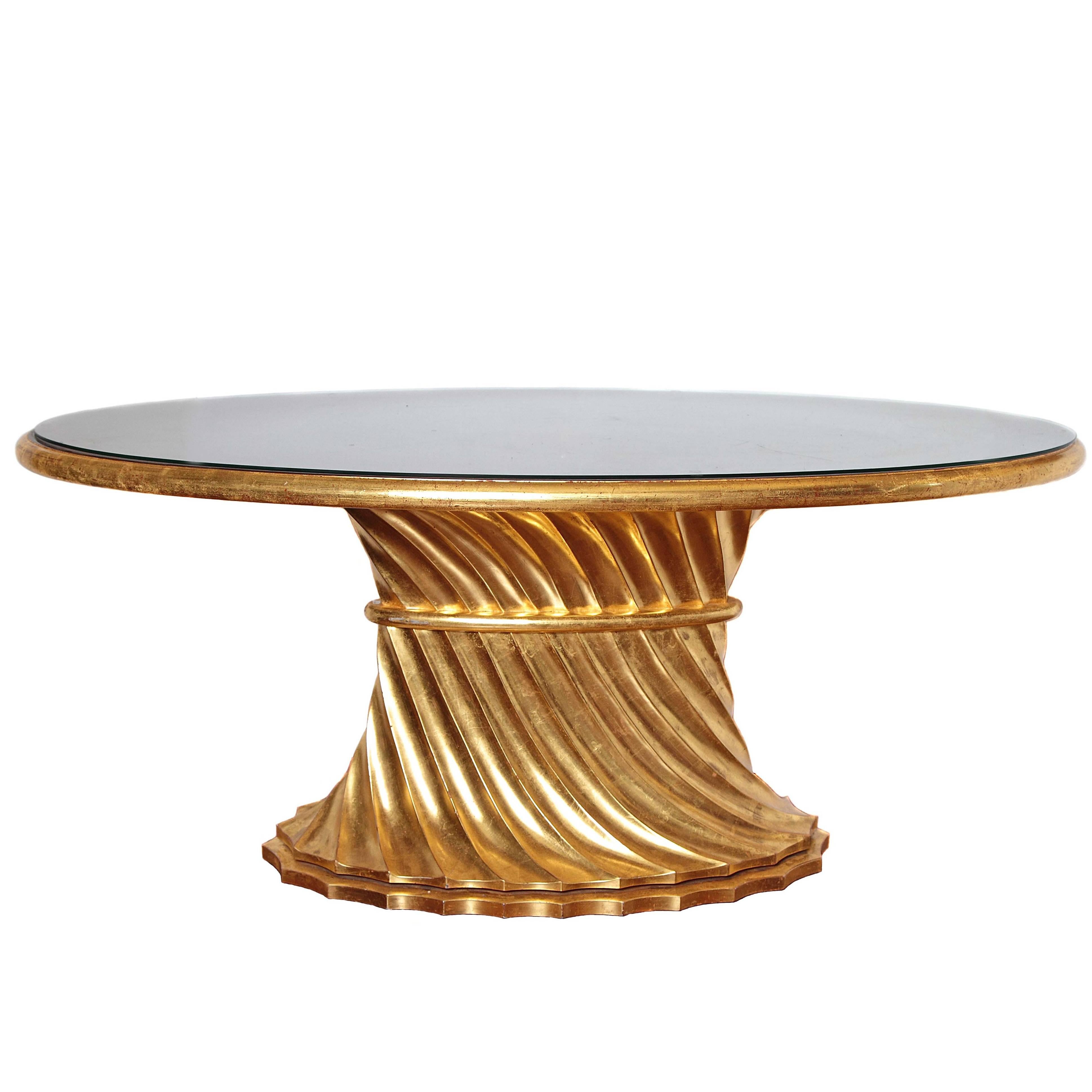 Limited Edition Walnut Table with Water Gilds in 24-Karat Gold For Sale
