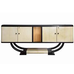 Elegant Commode in Parchment Paper and Black-Lacquered Wood
