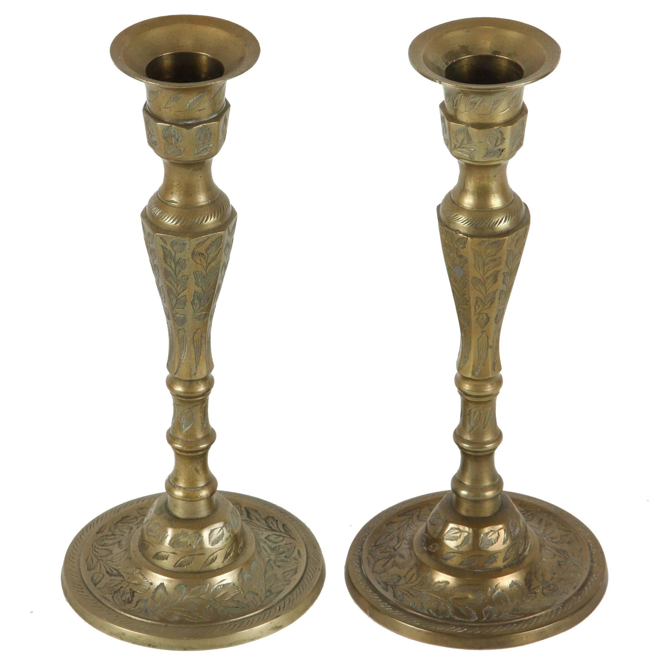 Pair of Victorian Hand-Crafted Brass Candle holder