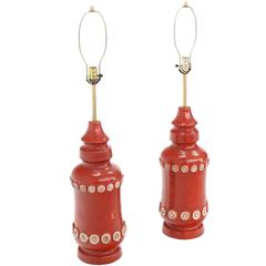 Pair of Stunning Brick Color Glazed Pottery Table Lamps 9