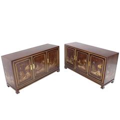 Vintage Pair of Oriental Motive Cabinets