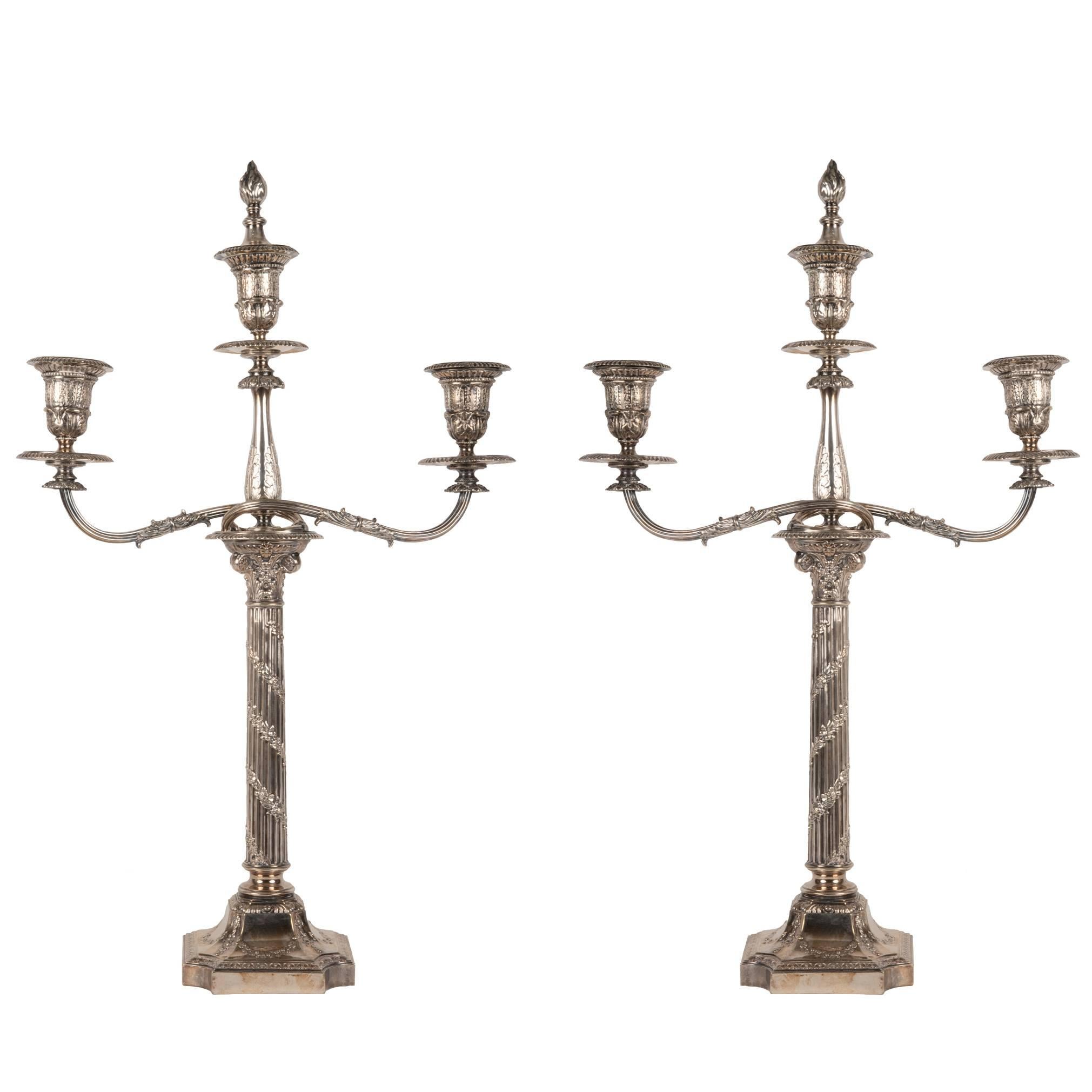 Pair of Neoclassical Silver Plate Candelabra