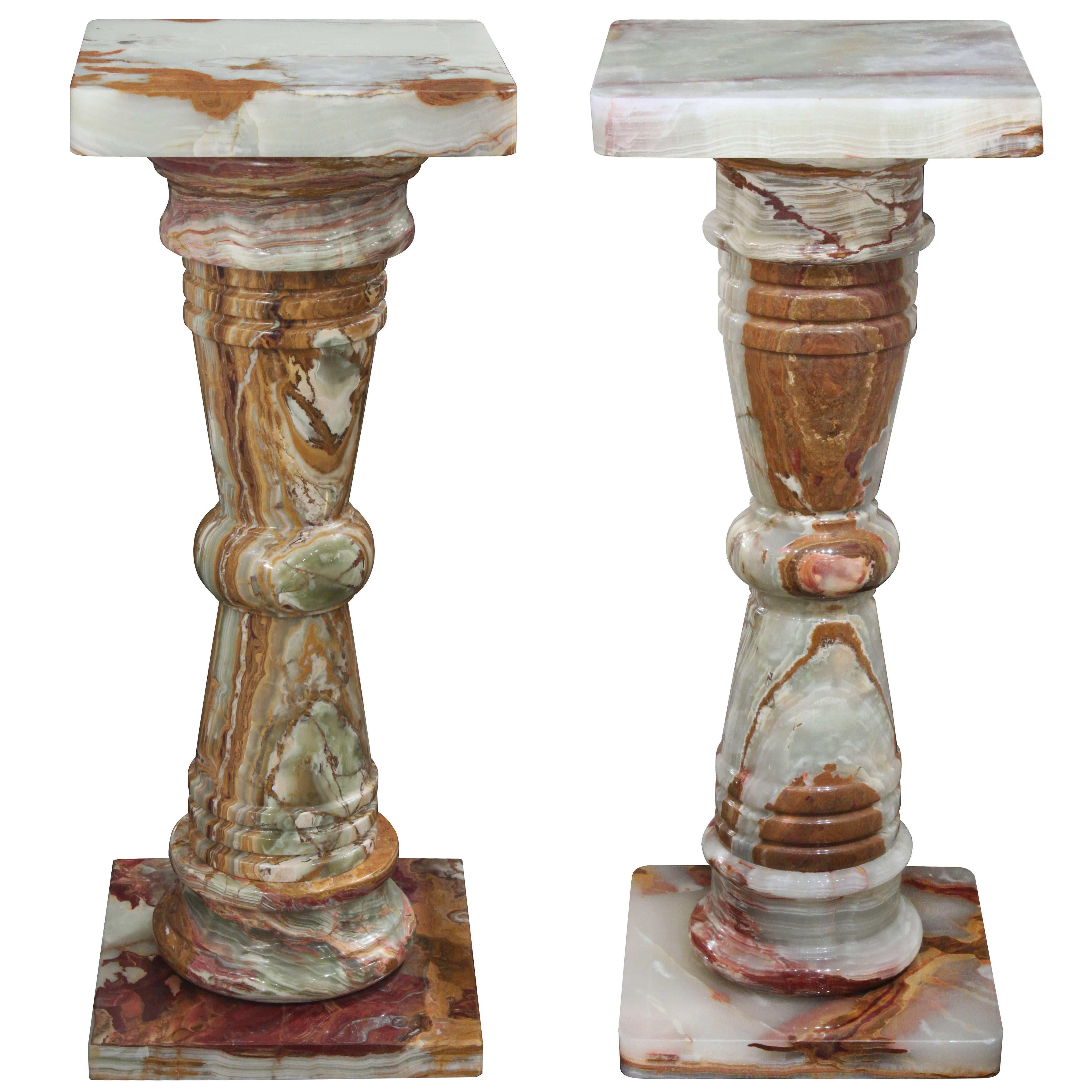 Pedestal in Polished Green and Brown Onyx