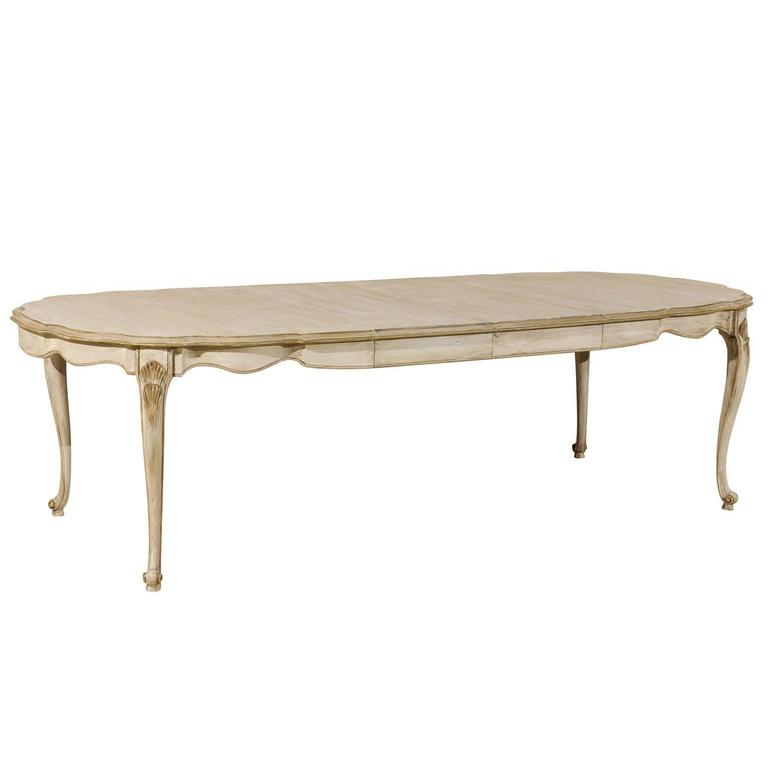 Louis XV Style American Painted Wood Oval Dining Table in Light Grey