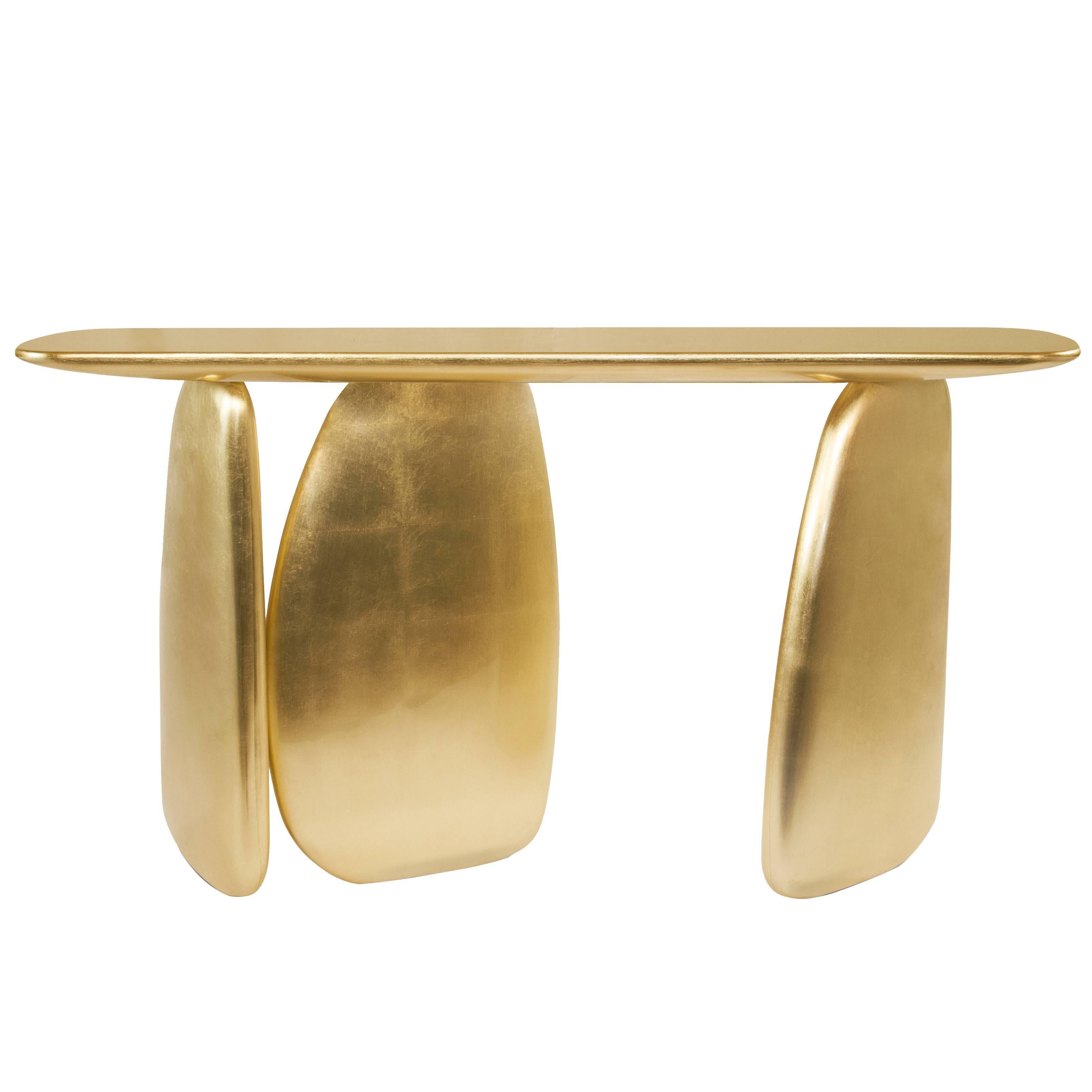 Ardara Gold Leaf Organic Modern Console by Brabbu from Europe For Sale ...
