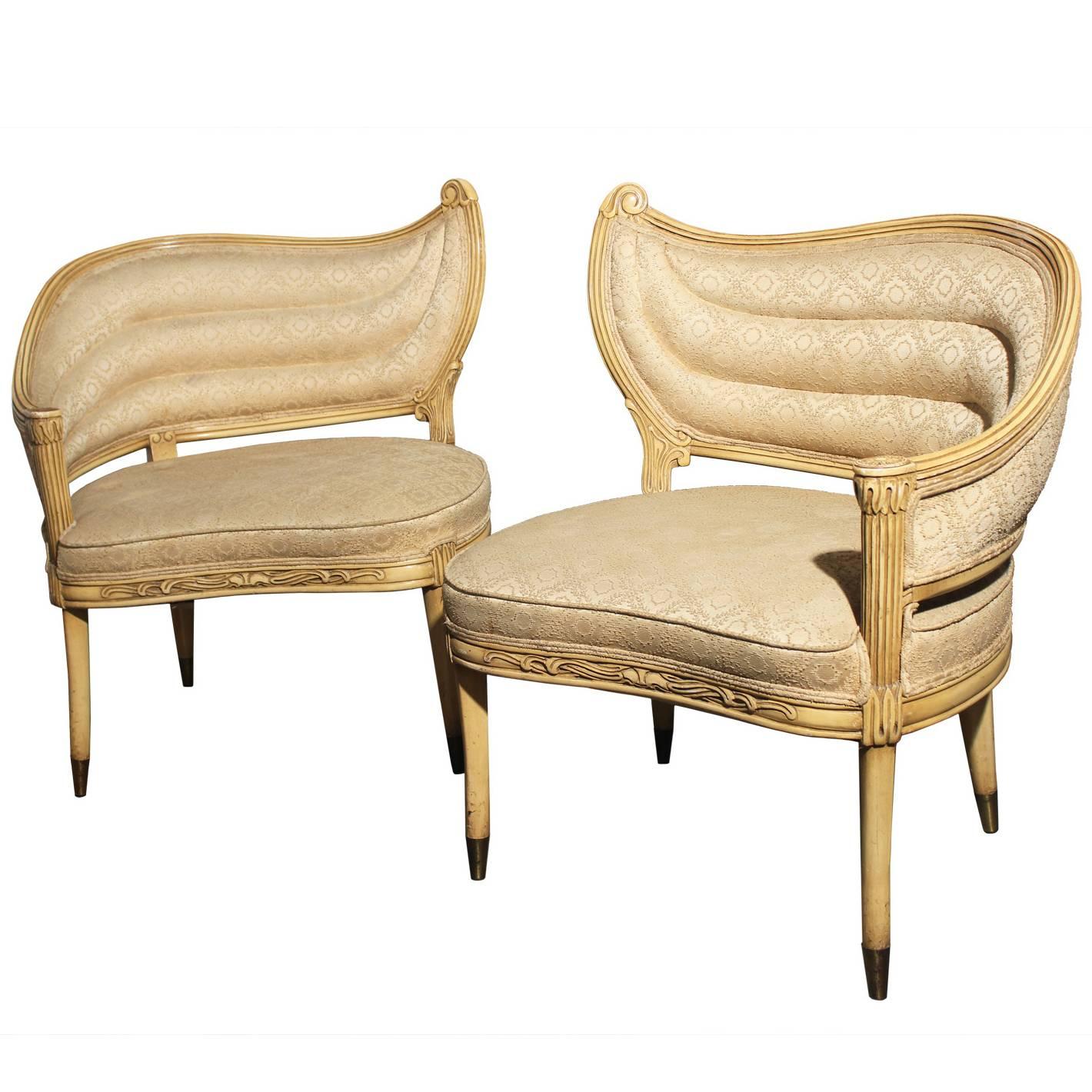 Vintage Hollywood Regency One-Armed Chairs by Prince Howard Furniture of KC, Mo