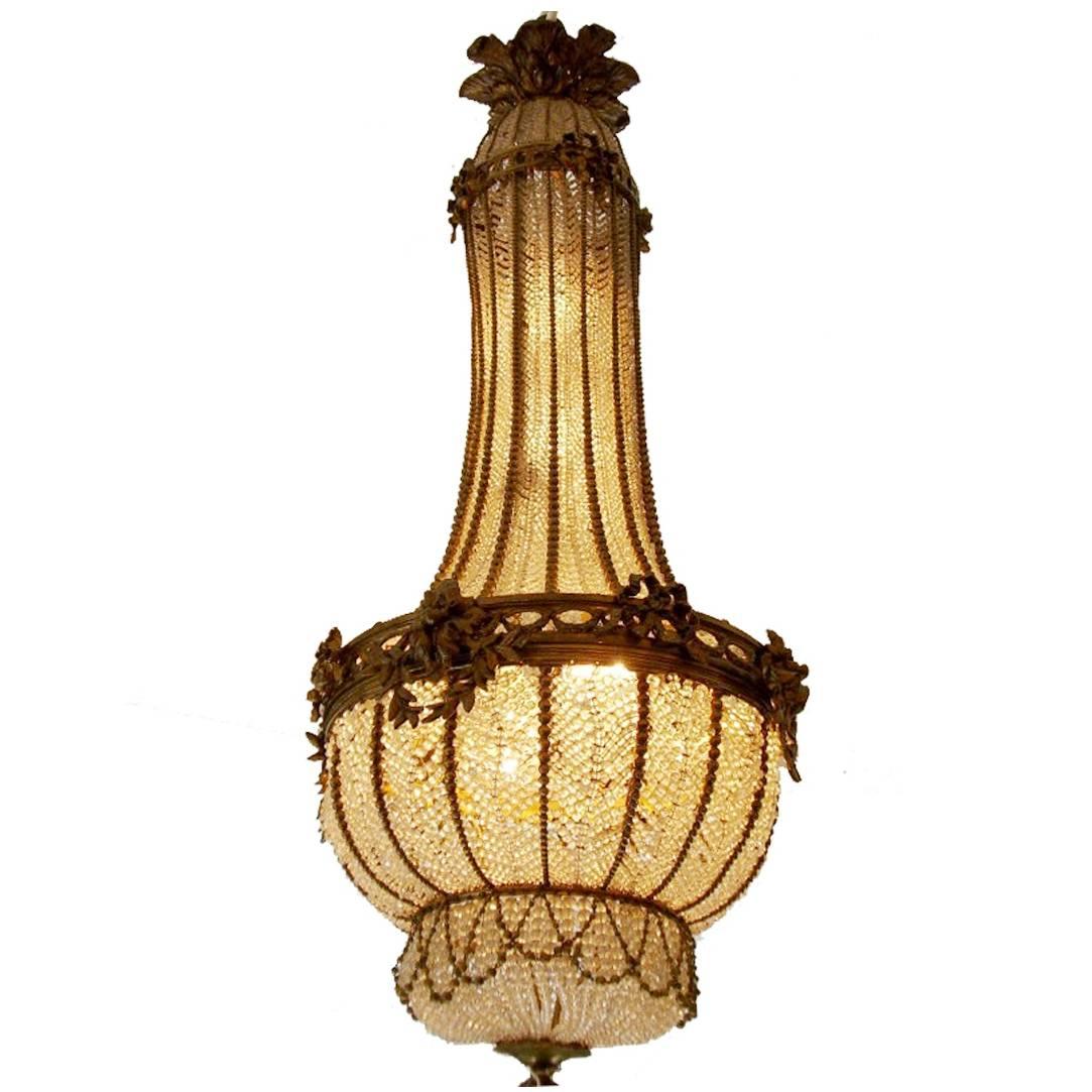 French Louis XVI Style Ormolu and Crystal Chandelier, 19th Century For Sale
