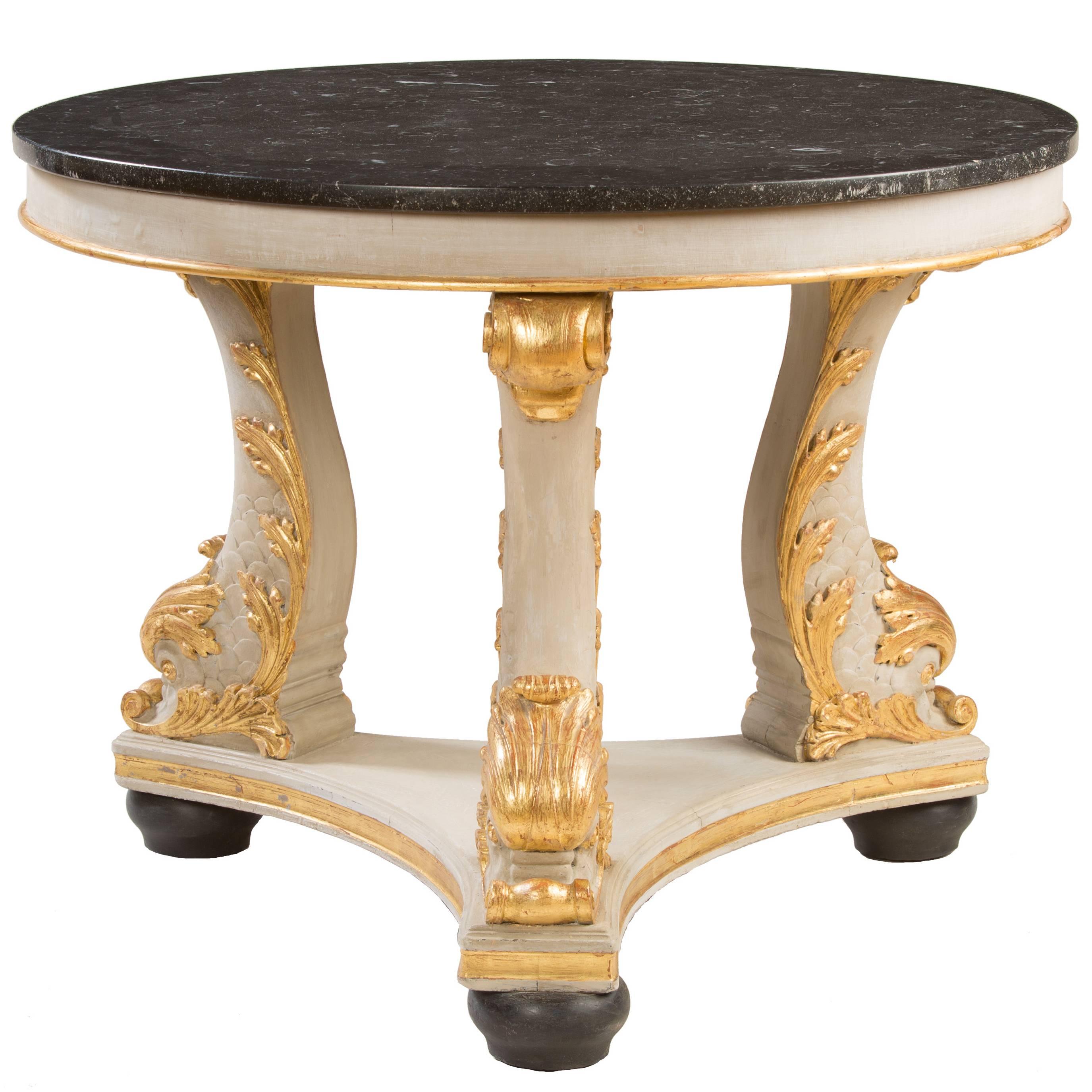 19th Century Neoclassical Marble-Top Painted and Parcel-Gilt Center Table For Sale