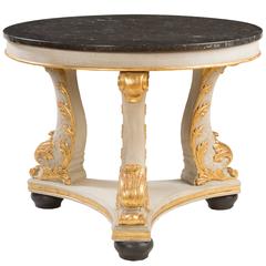 19th Century Neoclassical Marble-Top Painted and Parcel-Gilt Center Table