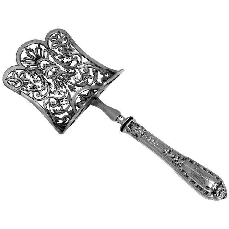 Soufflot Fabulous French Sterling Silver Asparagus/Pastry Server Mascarons For Sale