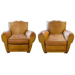 Pair of French Leather Club Chairs