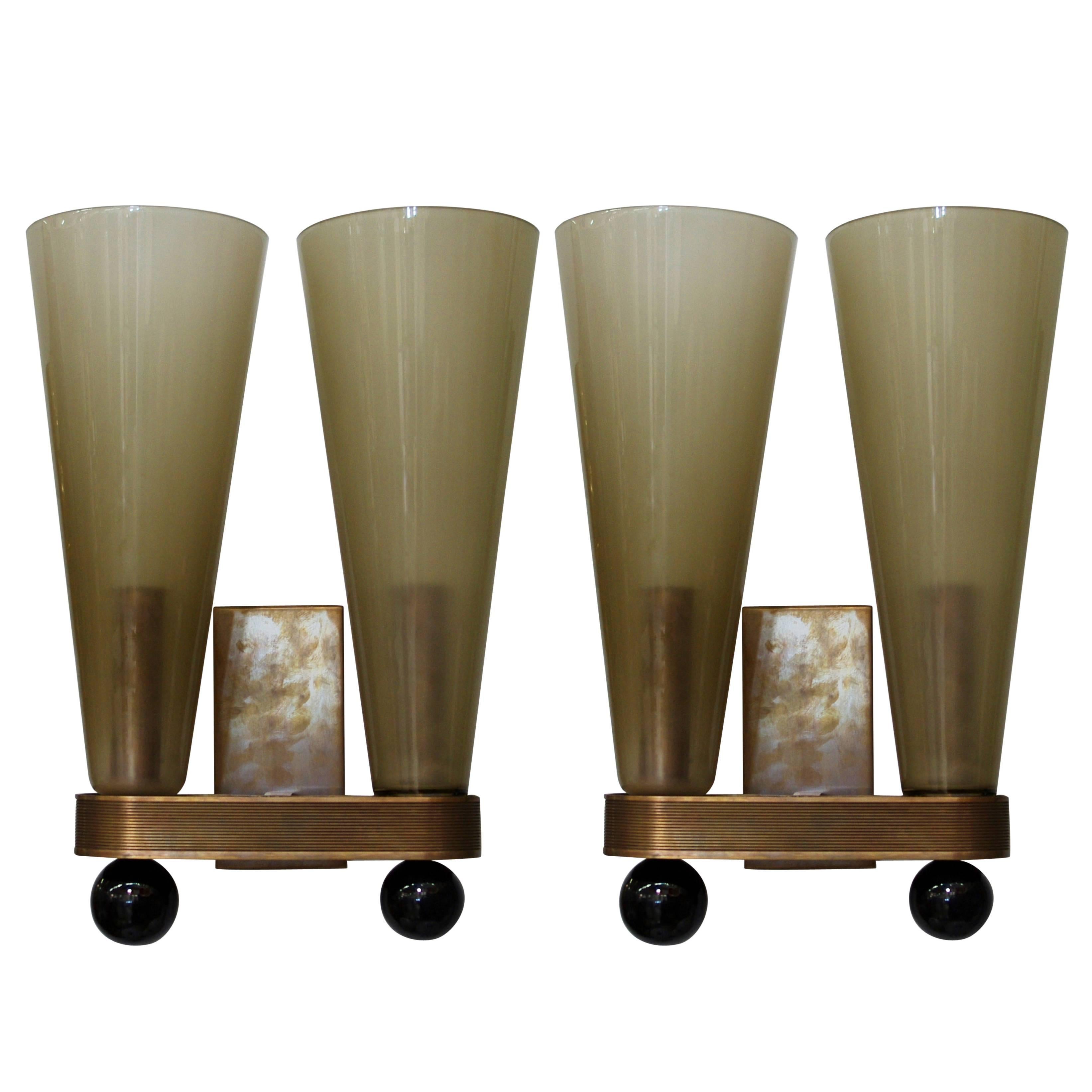Pair of Murano Glass Double Cone Sconces by Fabio Bergomi