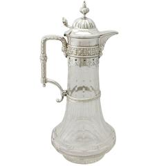 German Cut-Glass and Silver Mounted Claret Jug Antique, circa 1910