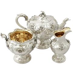 Scottish Sterling Silver Three-Piece Tea Service, Antique Victorian