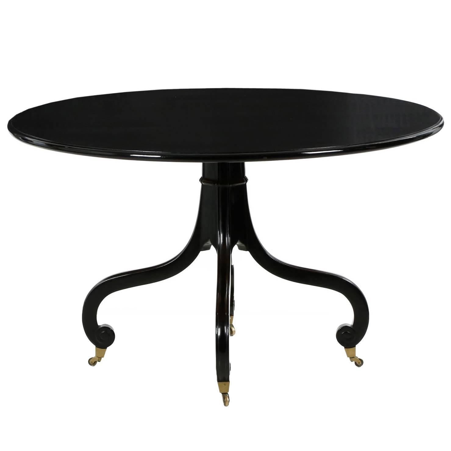 Regency Black Lacquered Circular Dining Table by Dessin Fournier, 21st Century