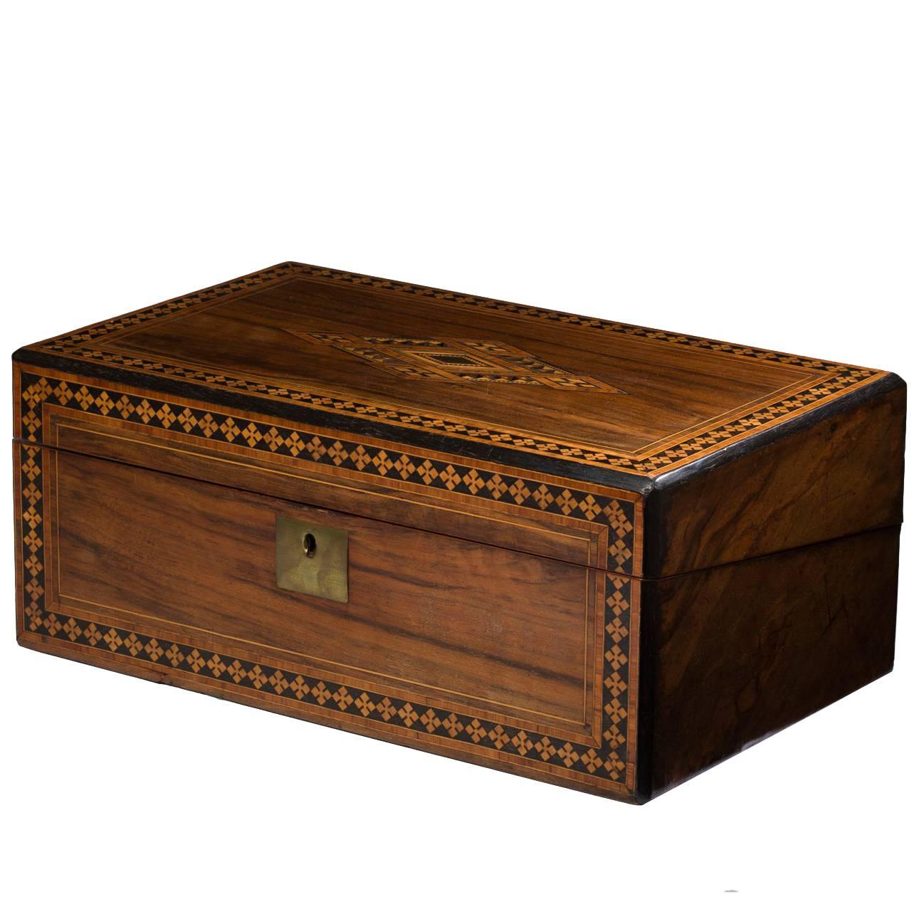 English Writing Slope Marquetry Box, 19th Century For Sale
