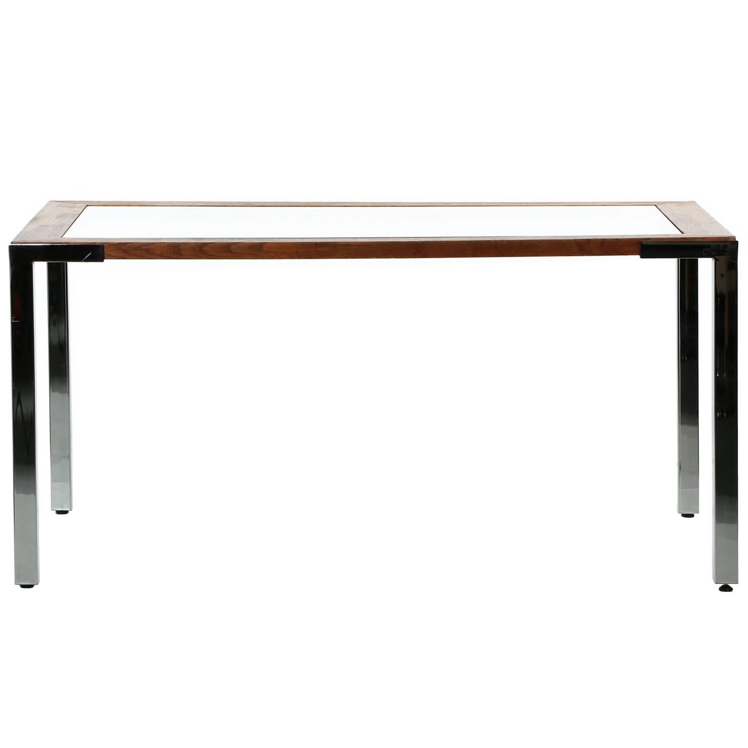 Modern Chrome, Glass and Dovetail Joined Oak Dining Table c. 1980's