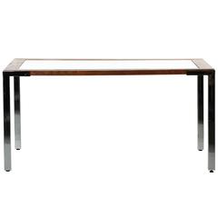 Modern Chrome, Glass and Dovetail Joined Oak Dining Table c. 1980's