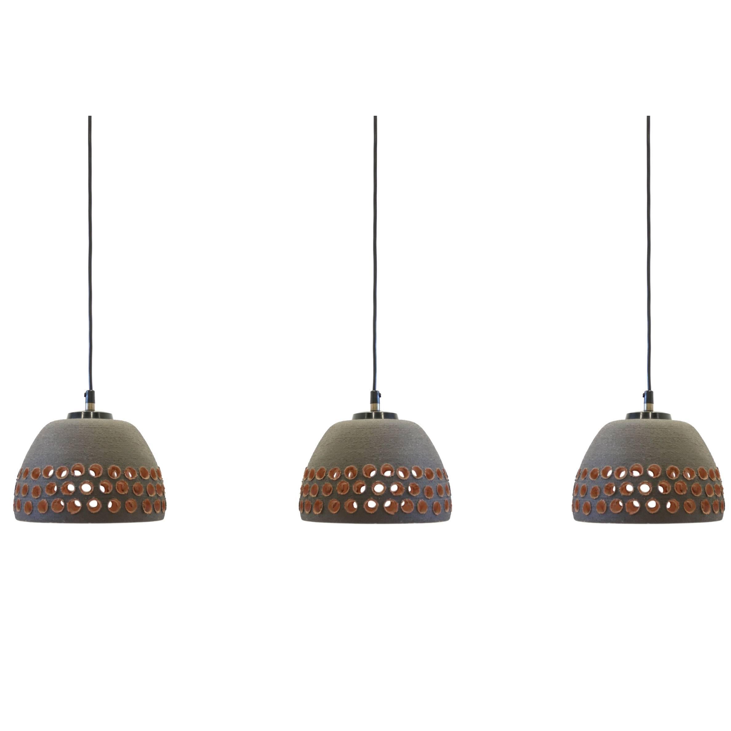 Set of Three Ceramic Ceiling Lamps, 1970s