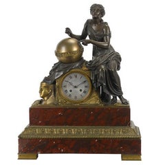 French Bronze and Rouge Marble Figural Mantel Clock, 19th Century