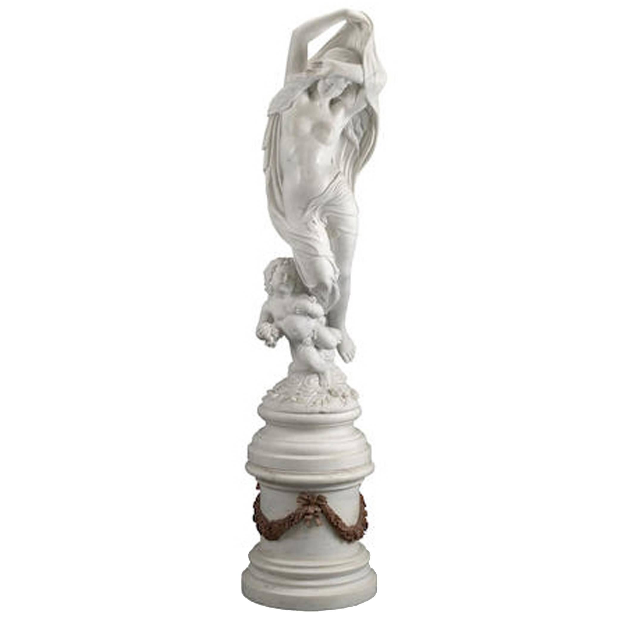 Finely Carved White Marble Figure of Nyx and Hemera