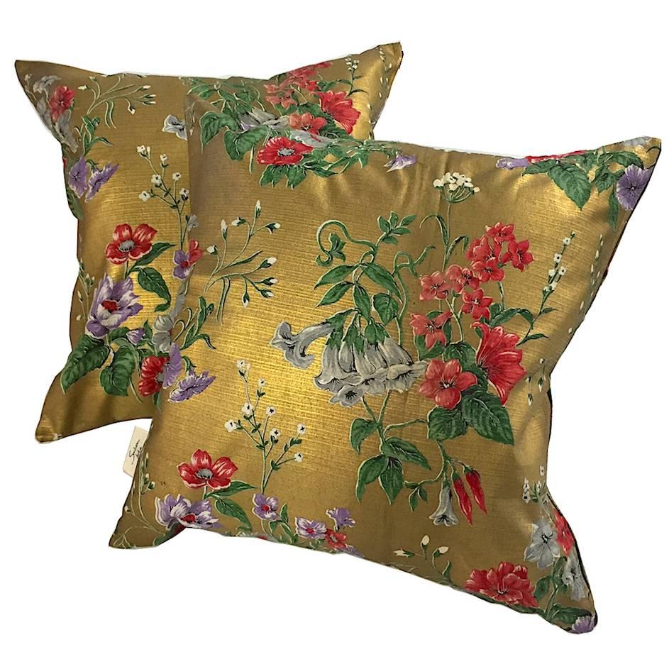 Vintage Fabric Screenprinted Gold Floral Cushion Collection by Sunbeam Jackie