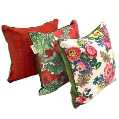 Antique & Vintage cushions Greens and Reds with Liberty fabric by Sunbeam Jackie