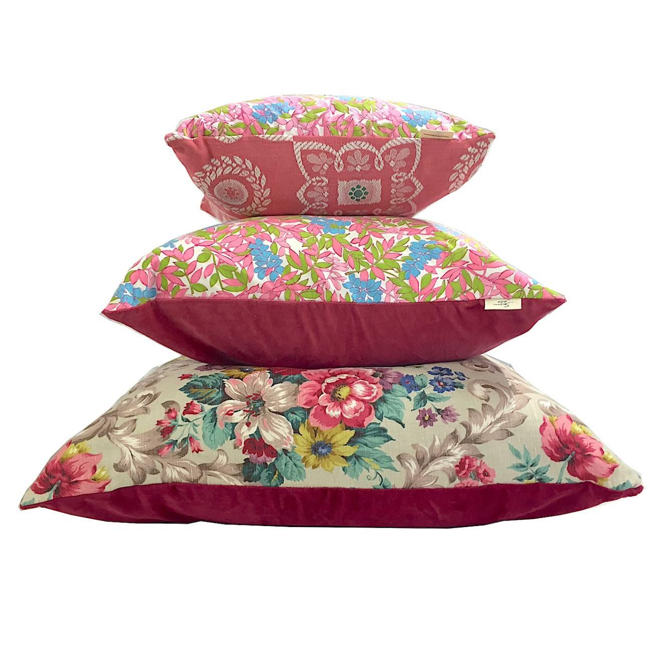 Heritage Textile with Pink Velvet Cushion Collection by Sunbeam Jackie  For Sale