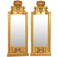 Pair of 18th Century Northern Italian Trumeau in Gilt and Polychromed Wood