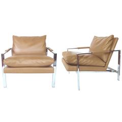 1960s Milo Baughman Chrome Lounge Chairs, a Pair