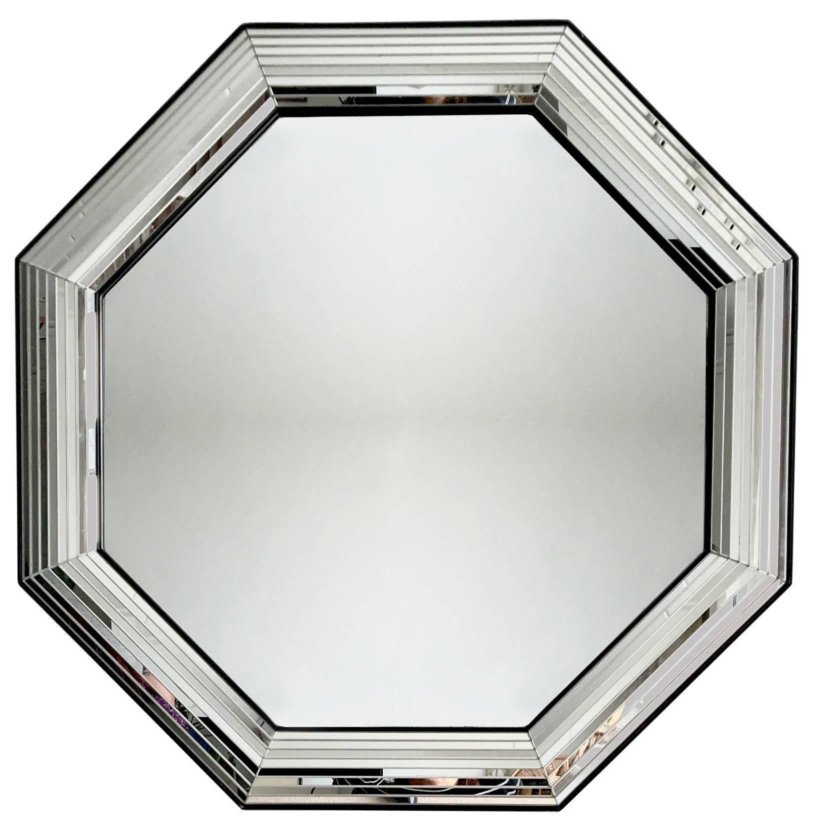 Mid-Century Modern Octagonal Mirror, In style of Jean Claude Mahey, 1970s