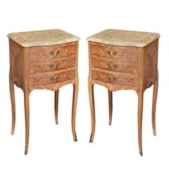 French Louis XVI Style Inlayed Dry Walnut Night/Bedside Tables, circa 1880