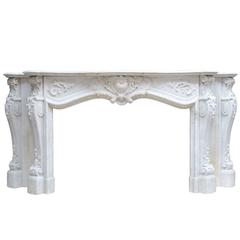 Rare Louis 15 Style White Carrara Marble Fireplace, 19th Century