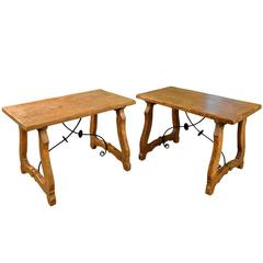 Antique Pair of Late 19th Century Small Spanish Farm Tables, Trestle Tables