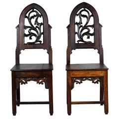 Pair of Oak Gothic Chairs, Early 19th Century 8