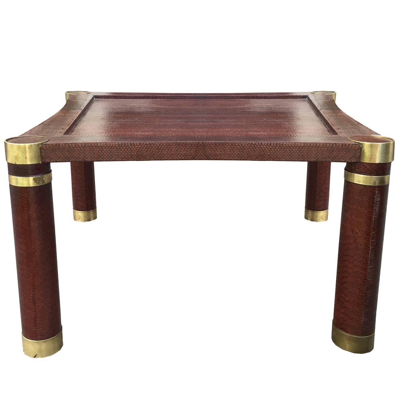 Python and Brass Round Leg Coffee Table Attributed to Karl Springer, circa 1970
