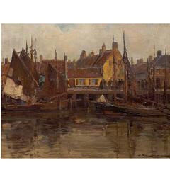 'Harbor at Spakenburg, the Netherlands' Painting by Wilhelm Hambüchen