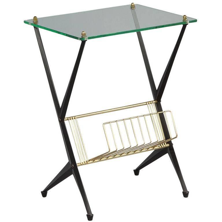 MidCentury Modern Glass Top Magazine Stand For Sale at 1stdibs