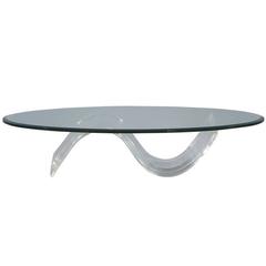 Oval Mid-Century Modern Glass Lucite Cocktail Table