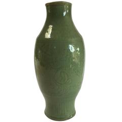 Antique 14th Century Celadon Vase from Zhejiang Province