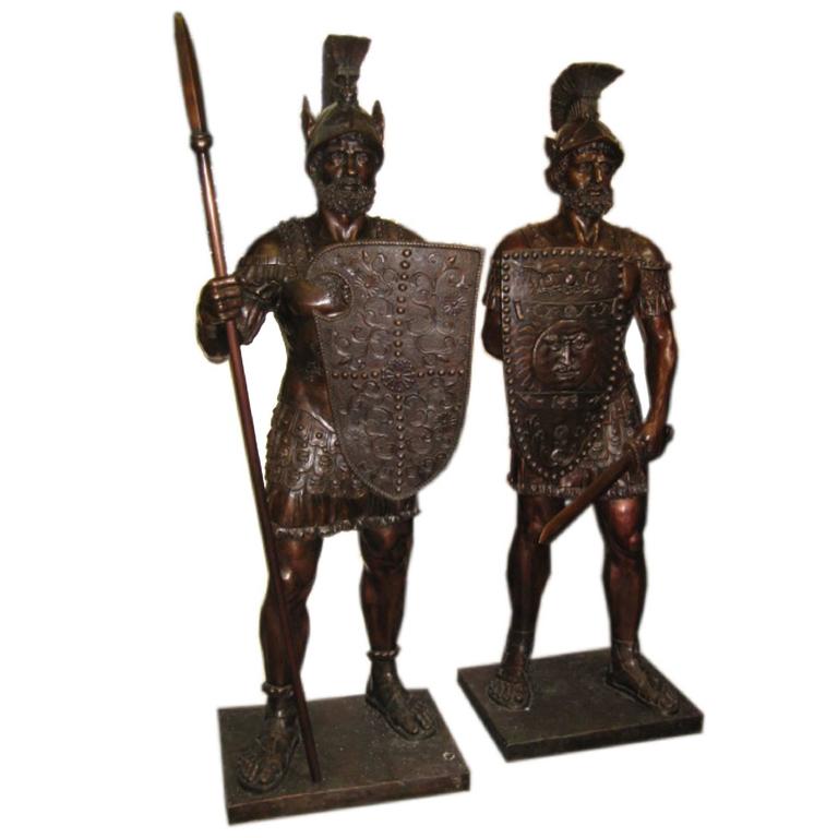 Magnificent Pair of Huge Bronze Roman Soldier Statues For Sale at 1stdibs