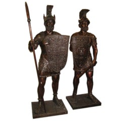 Magnificent Pair of Huge Bronze Roman Soldier Statues