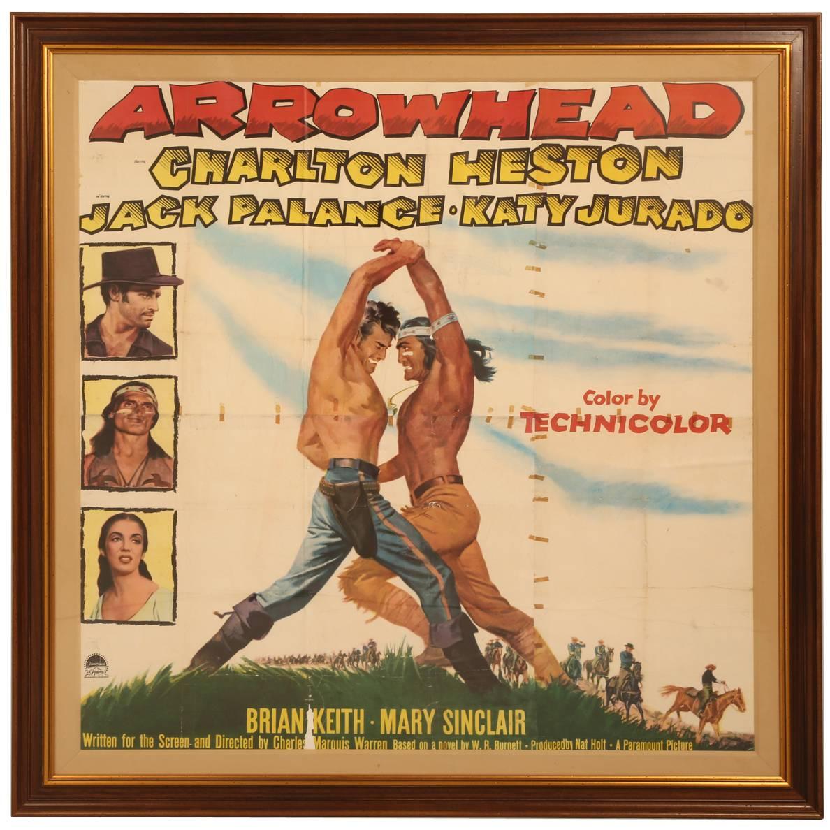 Huge Original Movie Poster of Arrowhead Staring Charlton Heston, circa 1953 For Sale