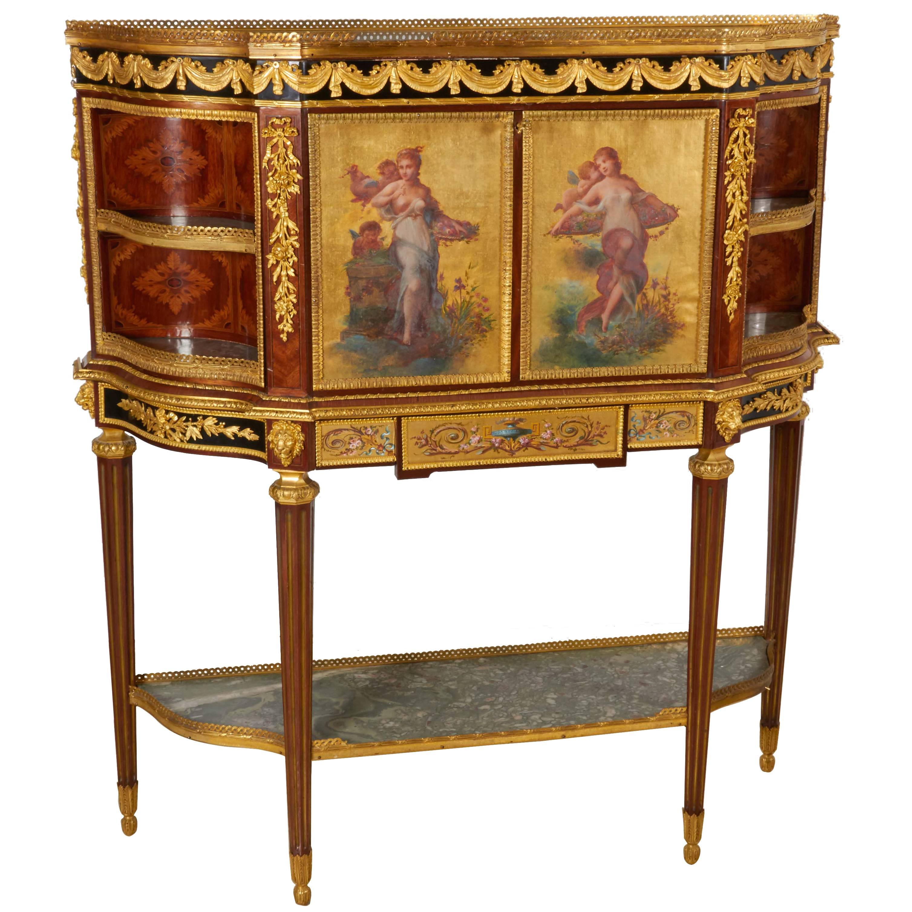 Exceptional French Ormolu-Mounted Mahogany Marquetry Secretaire a Abattant Desk