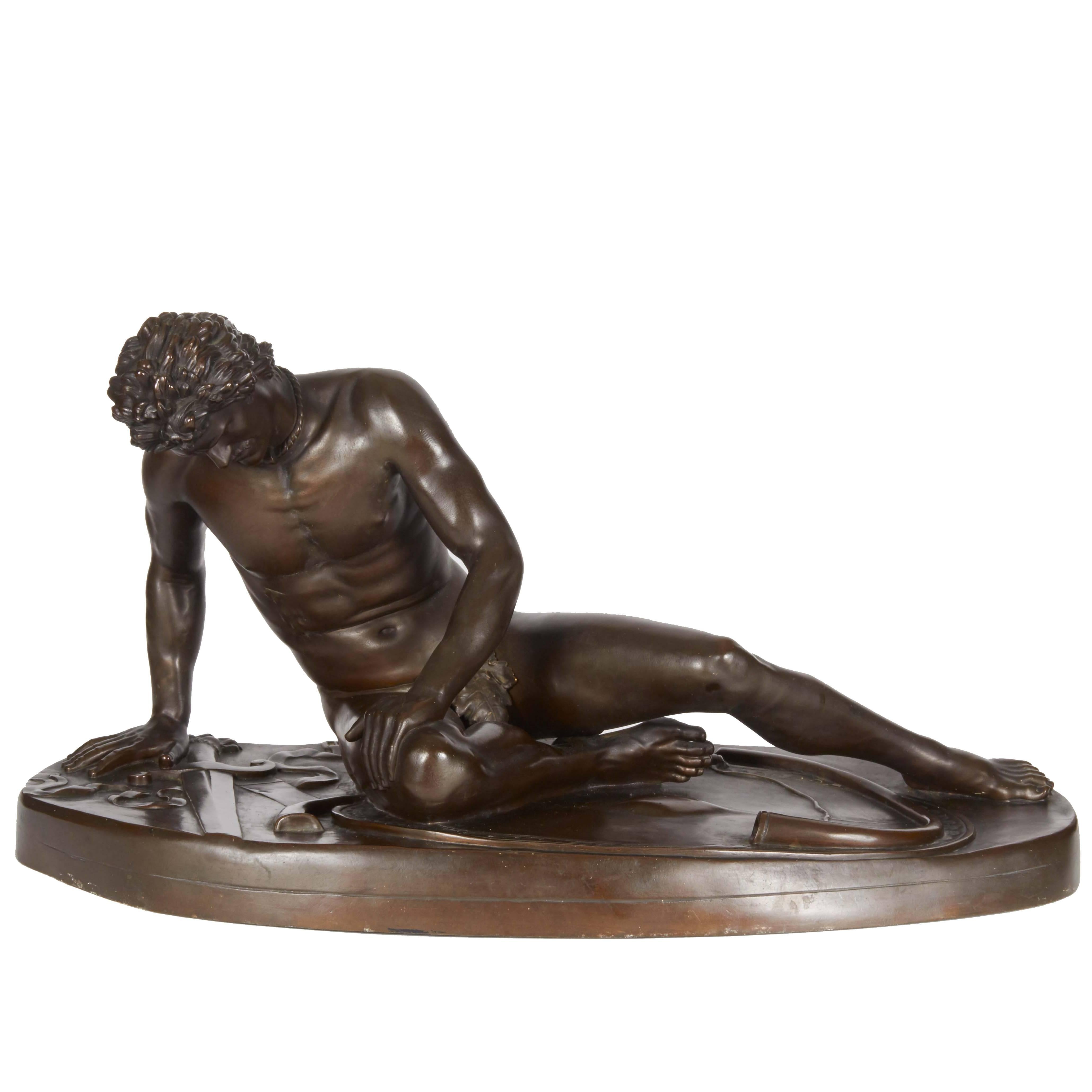 French Bronze Sculpture "The Dying Gaul" after the Antique Signed F. Barbedienne