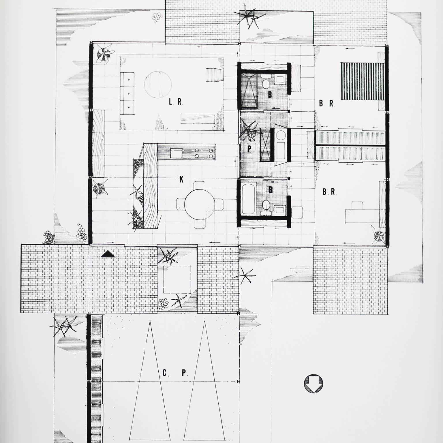 Pierre Koenig, Floor Plan of Case Study House 21, Framed Photographic Print For Sale
