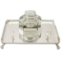 Sterling Silver and Cut Glass Inkstand - Art Deco Style - Vintage George VI