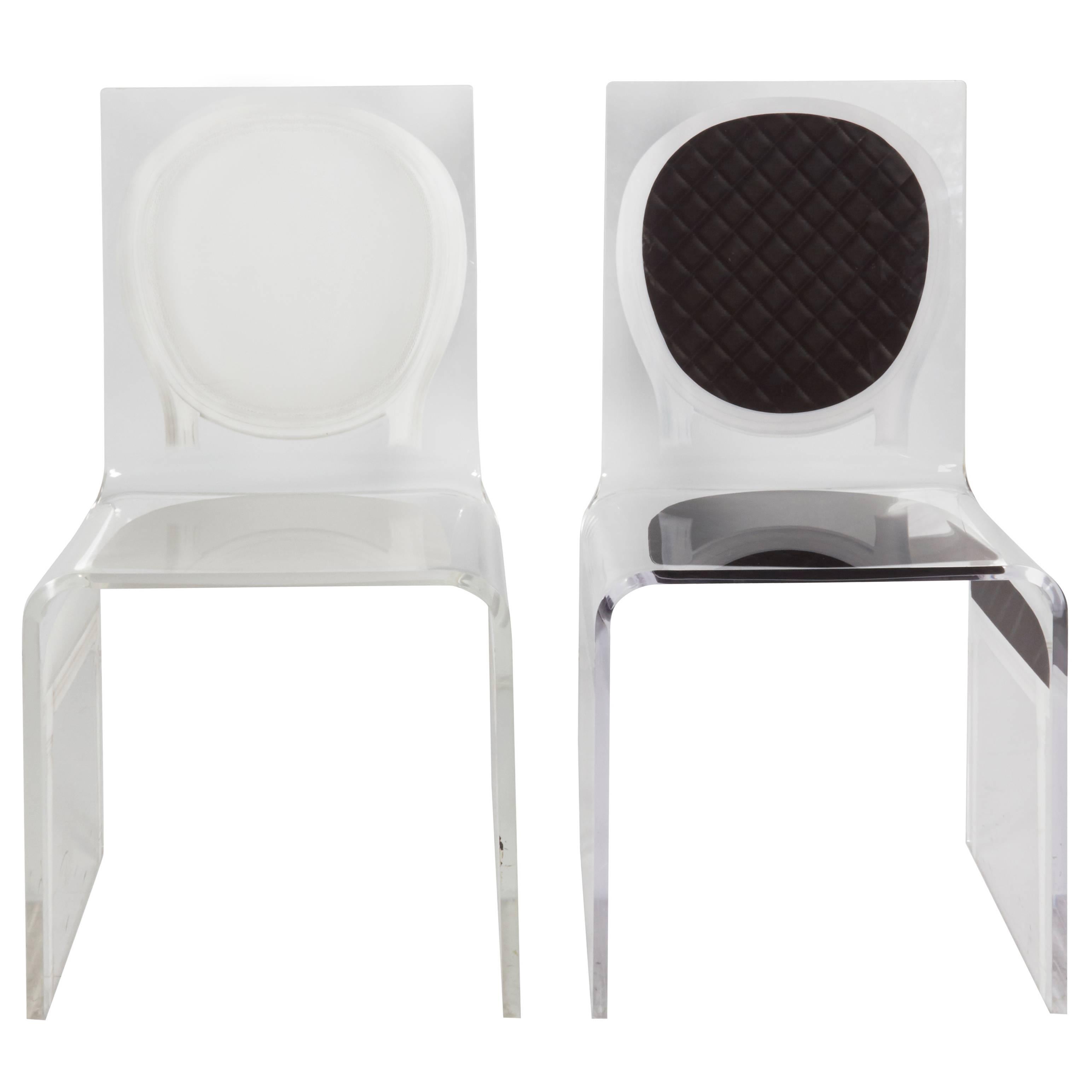 White and Black Lucite Side Chairs For Sale
